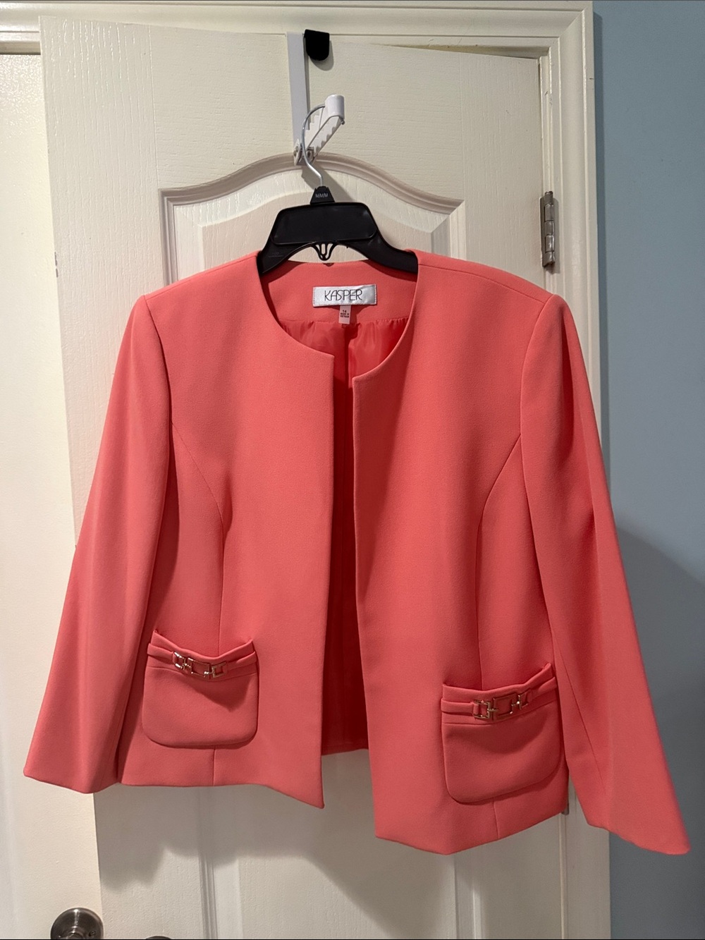 Kasper Coral Open-Front Blazer with Pocket Hardware